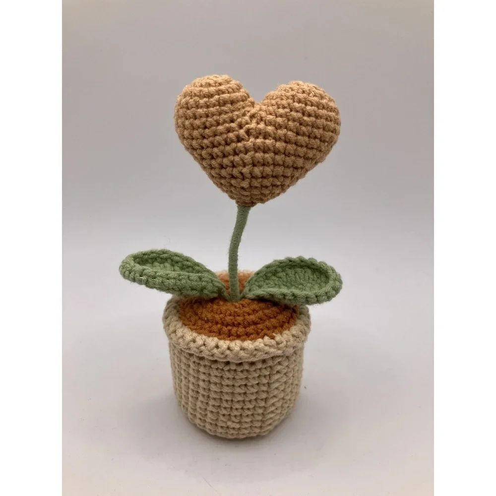 Crochet Potted Heart Flower Desk Locker Decor Gifts Farmhouse Cottage Core